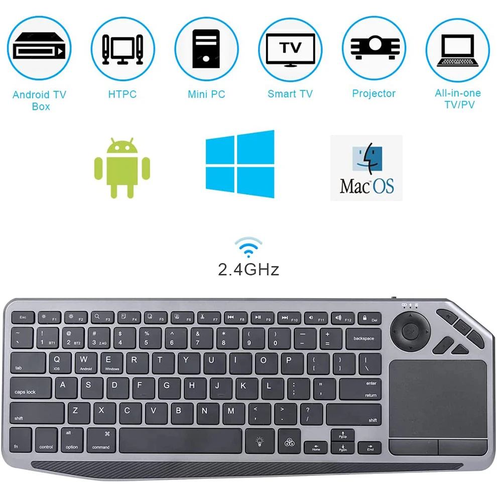 Teclado de tv sem Fio com Touchpad 7-cores Backlit Teclado Bluetooth Teclado Recarregável para Smart tv Ios Iphone Ipad 2.4g - Imagem 4