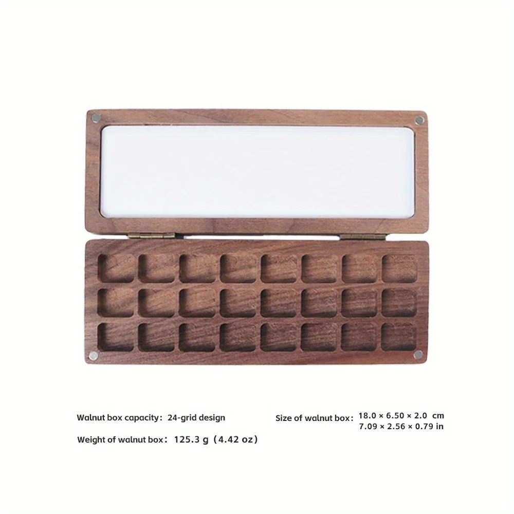 Aquarellfarbenkoffer aus Holz mit 24 Näpfchen, leerer Reisepalette für Künstler, magnetischer Deckel, Aufbewahrungsschale für Gouachefarben_voghion.com