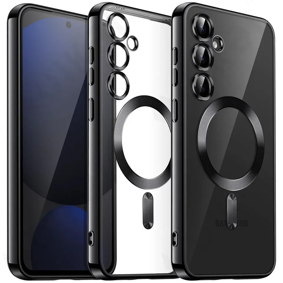 Magsafe Case For Samsung S25 S24 FE S23 S22 Ultra Plus Note 20 Clear Silicone Full Camera Crystal Magnetic Car Cover Protection