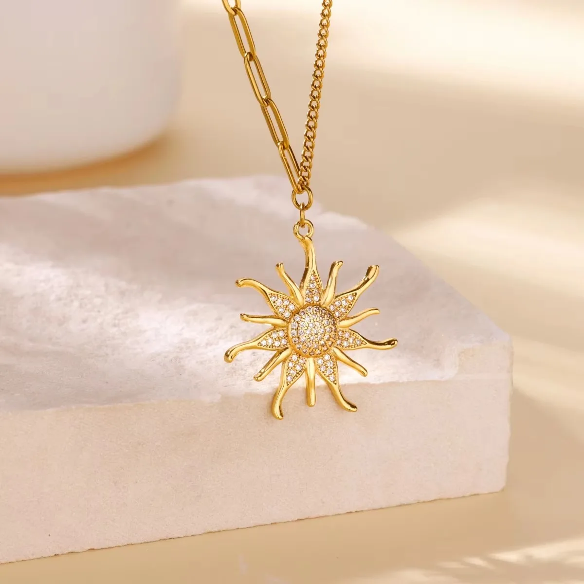 Stainless Steel Sun Pendant Necklace for Women
