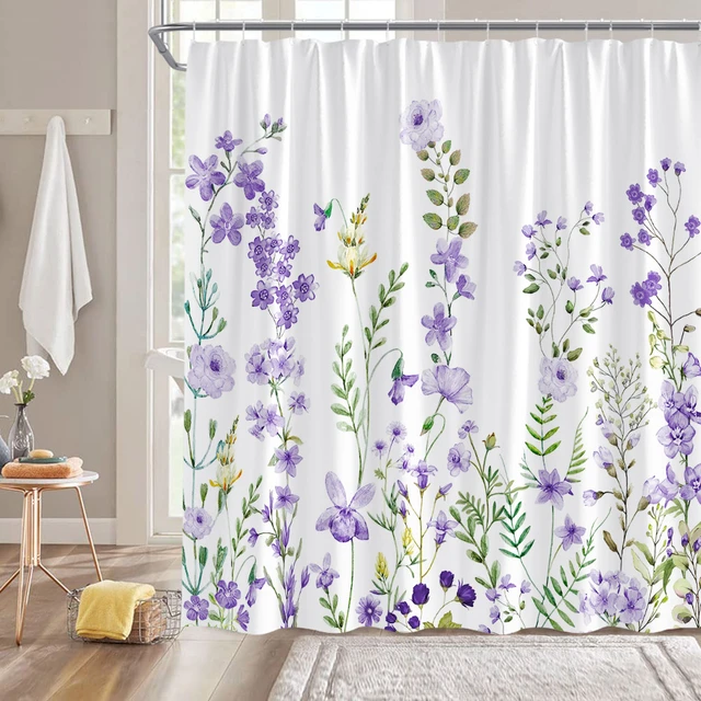 Flower Bathroom Shower Curtain Modern Fabric Shower Curtain Waterproof  Shower Curtains With 12 Hooks for Home Decorations 