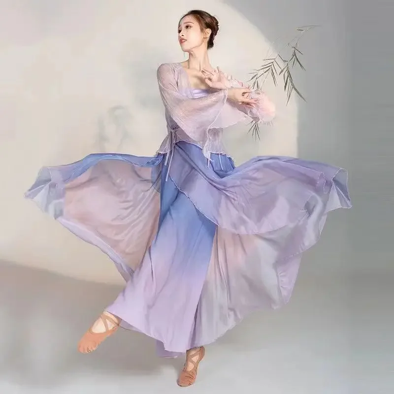 

Classical Dance Costume Gradual Suit Fairy Daily Practice Dress Loose Flowing Gauze Chinese Dance Performance Stag Dancewear