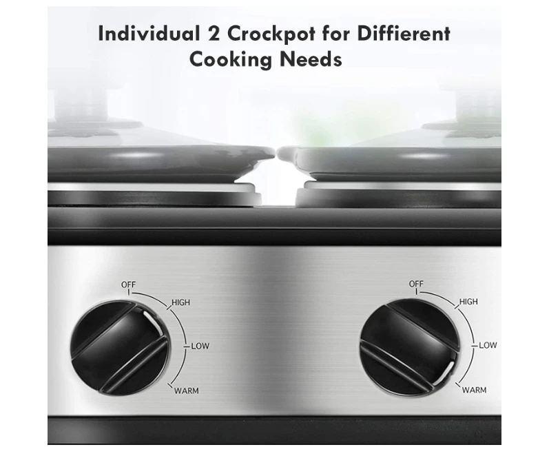 Double Slow Cooker, Buffet Servers and Warmers, Dual 2 Pot Slow Cooker Food Warmer, Adjustable Temp Dishwasher 4