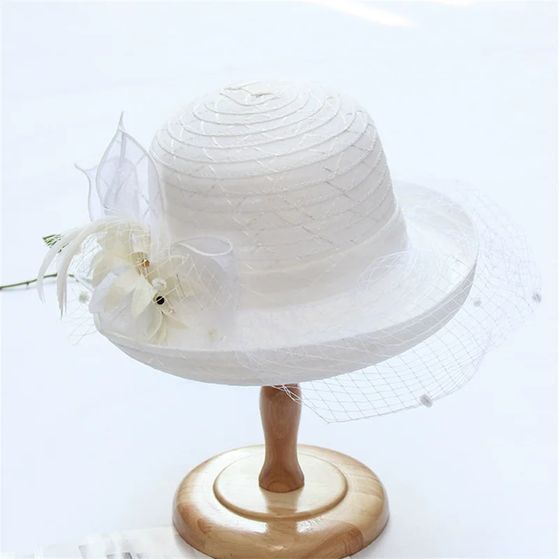 Spring/Summer Mesh Face Covering Sunshade Hat Elegant and Fashionable Curled Edge Travel Sunscreen Breathable Sun Hat