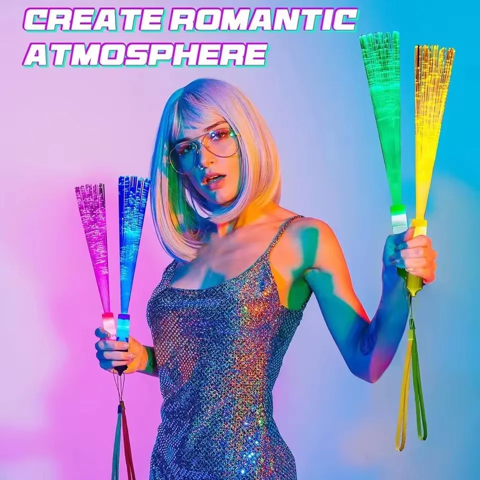 Glow Fiber Wands Sticks LED Flashing Stick Light up Stick Colorful Fiber Optic Wands For Wedding Glow Party Favors 12/24/48Pcs