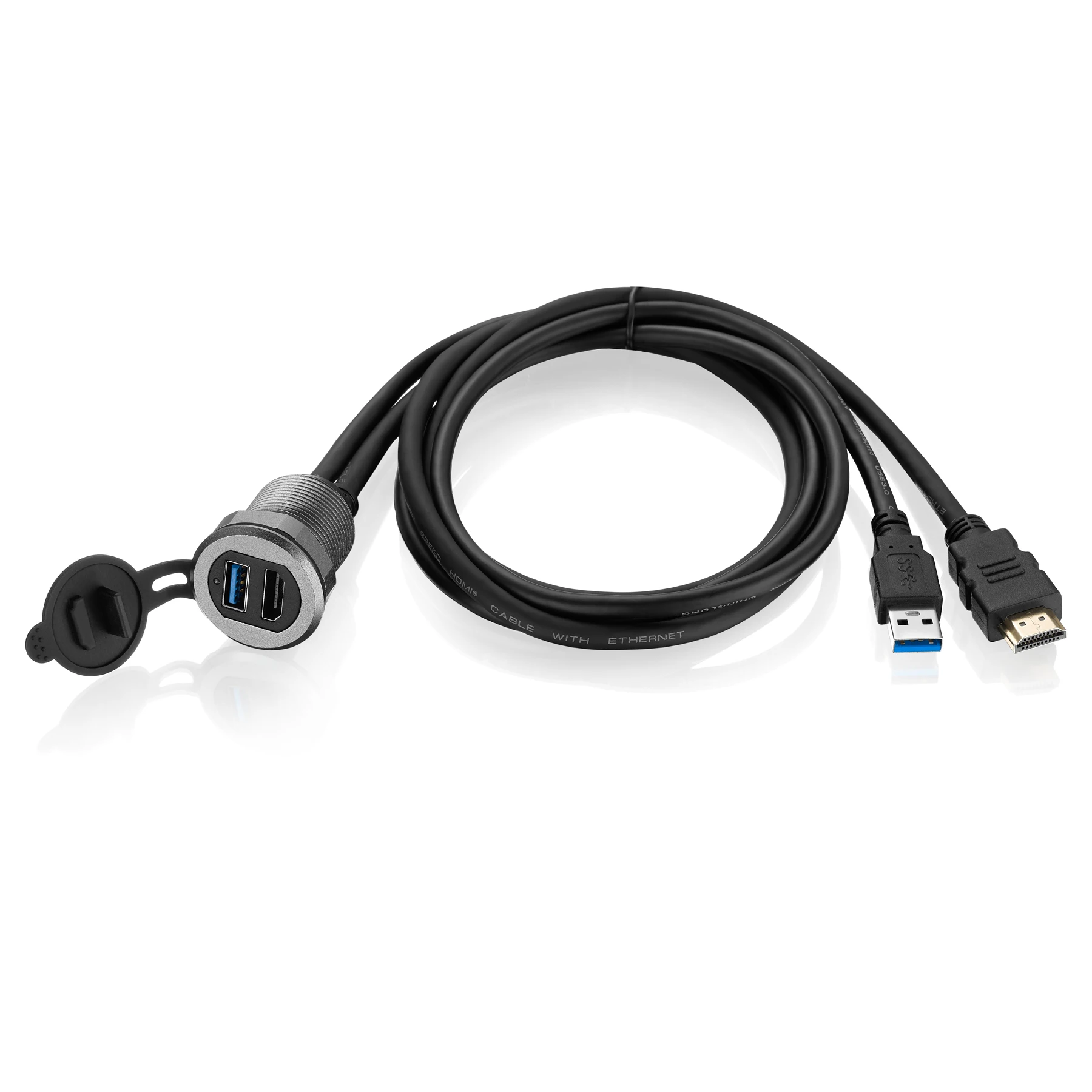 Bochara 차량용 알루미늄 합금 대시보드 케이블, USB 3.0 + HDMI 호환, 수-암 플러시 마운트 패널, 4K @ 60Hz 익스텐션, 1m