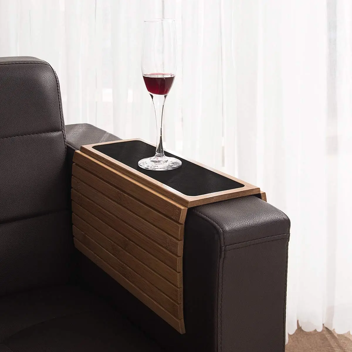 Bamboo Sofa Arm Tray Table Arm Rest Protector Universal Drink Holder Table Couch Flexible Sofa Tray Couch arm Table for snack 2