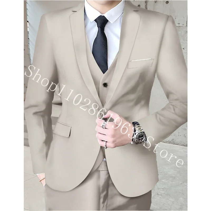 Navy Blue Men's Business Suits 3-piece Slim Fit Jacket Pants Vest Formal Men Wedding Groom Tuxedos Suits Blazer Costume Homme
