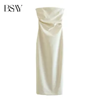 BSAY Women Fashion Summer New Sexy Split Back Zip Pleated Sleeveless Strapless Dress Chic Female French Elegant Evening - Image 6