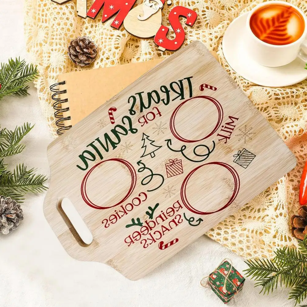 

Christmas Snack Tray Solid Wood Christmas Santa Claus Treat Tray with Hollow Handle Reusable Holiday Decoration for Xmas Milk