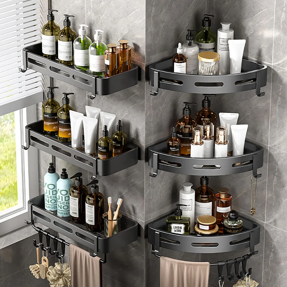 Triangle Towel Shower Storage Rack Shower Shelves Wall Mounted Aluminum Storage Wall Bathroom