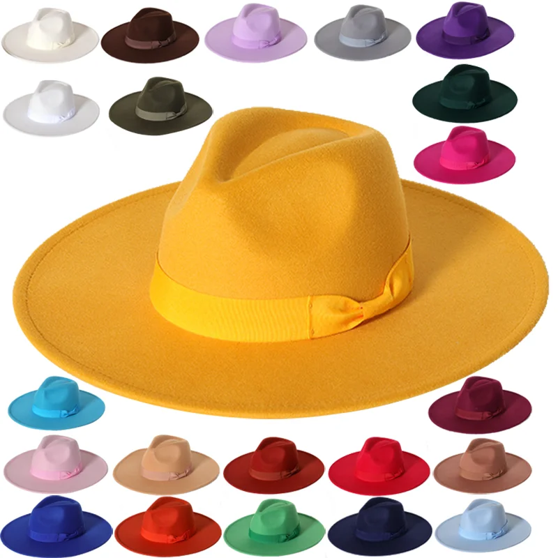 Hat accessories Fedora various candy color fashion accessories monochrome bow accessories jazz hat Fedora кепкамужскня 5