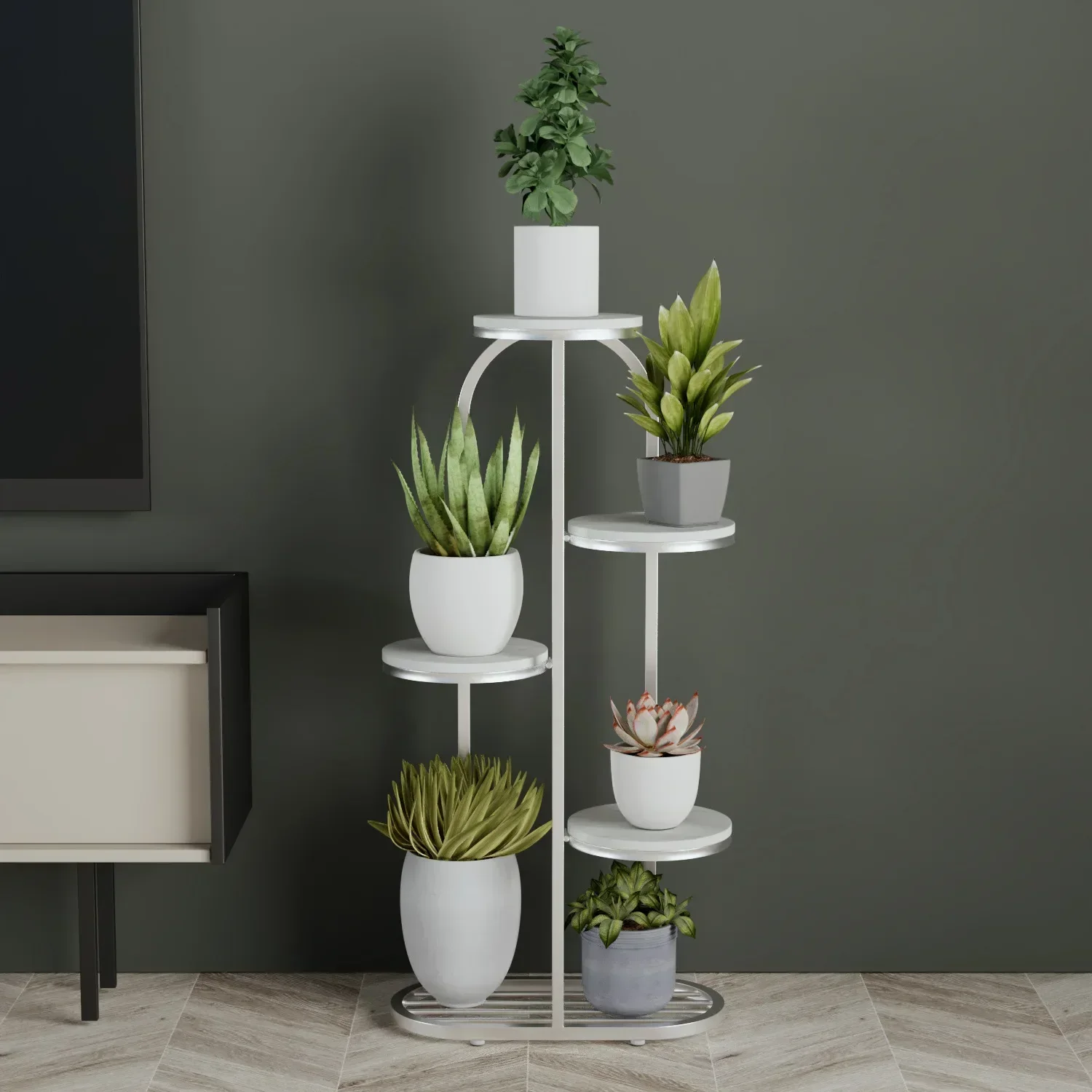 5 Tier 6 Potted Iron Plant Stand Multiple Flower Pot Holder Shelf Plant Rack Storage Organizer Display for Indoor Garden Balcony