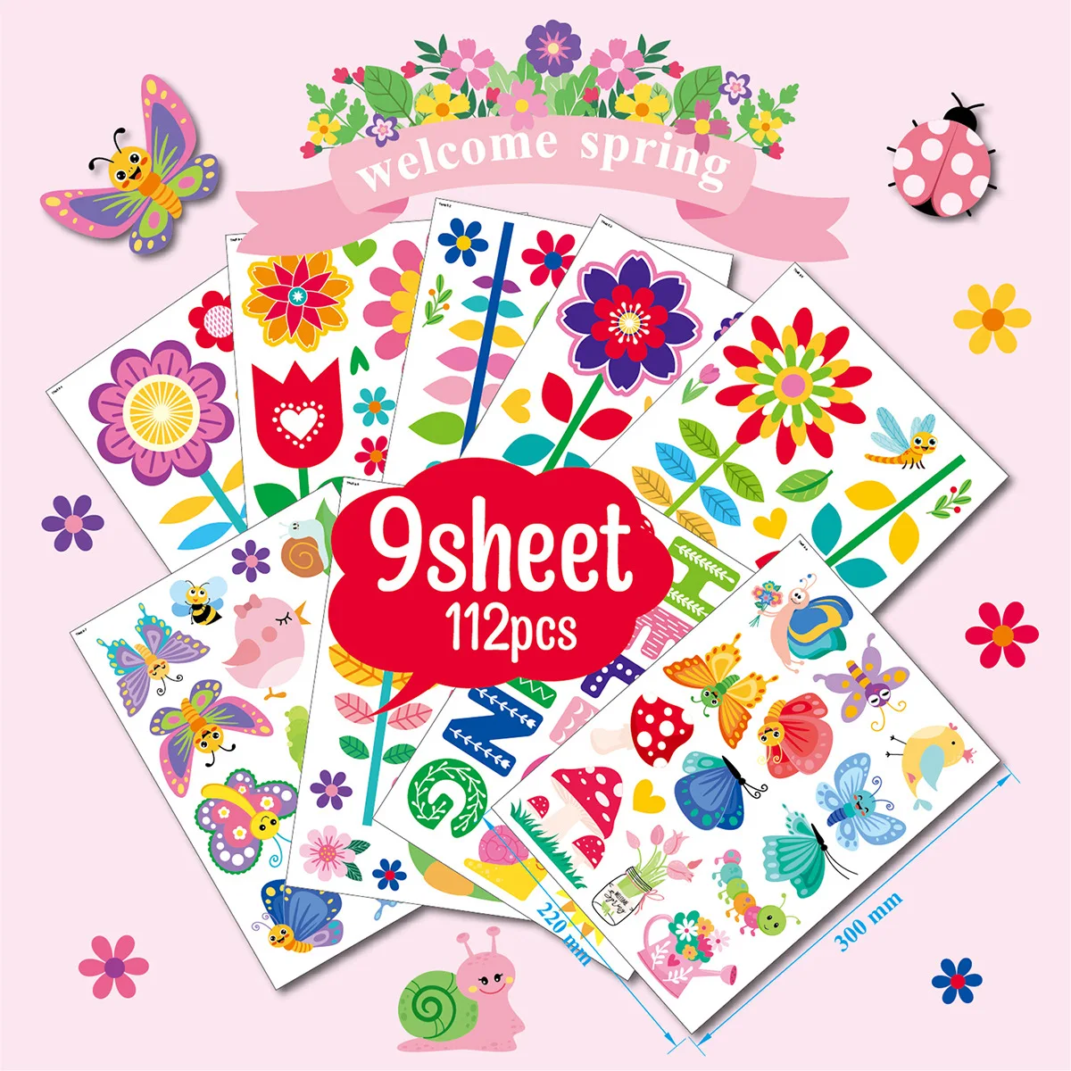 9Sheets Spring Glass Door Mirror Stickers Double Sided Flower Butterfly Electrostatic Window Sticker Happy Easter Decor Sticker
