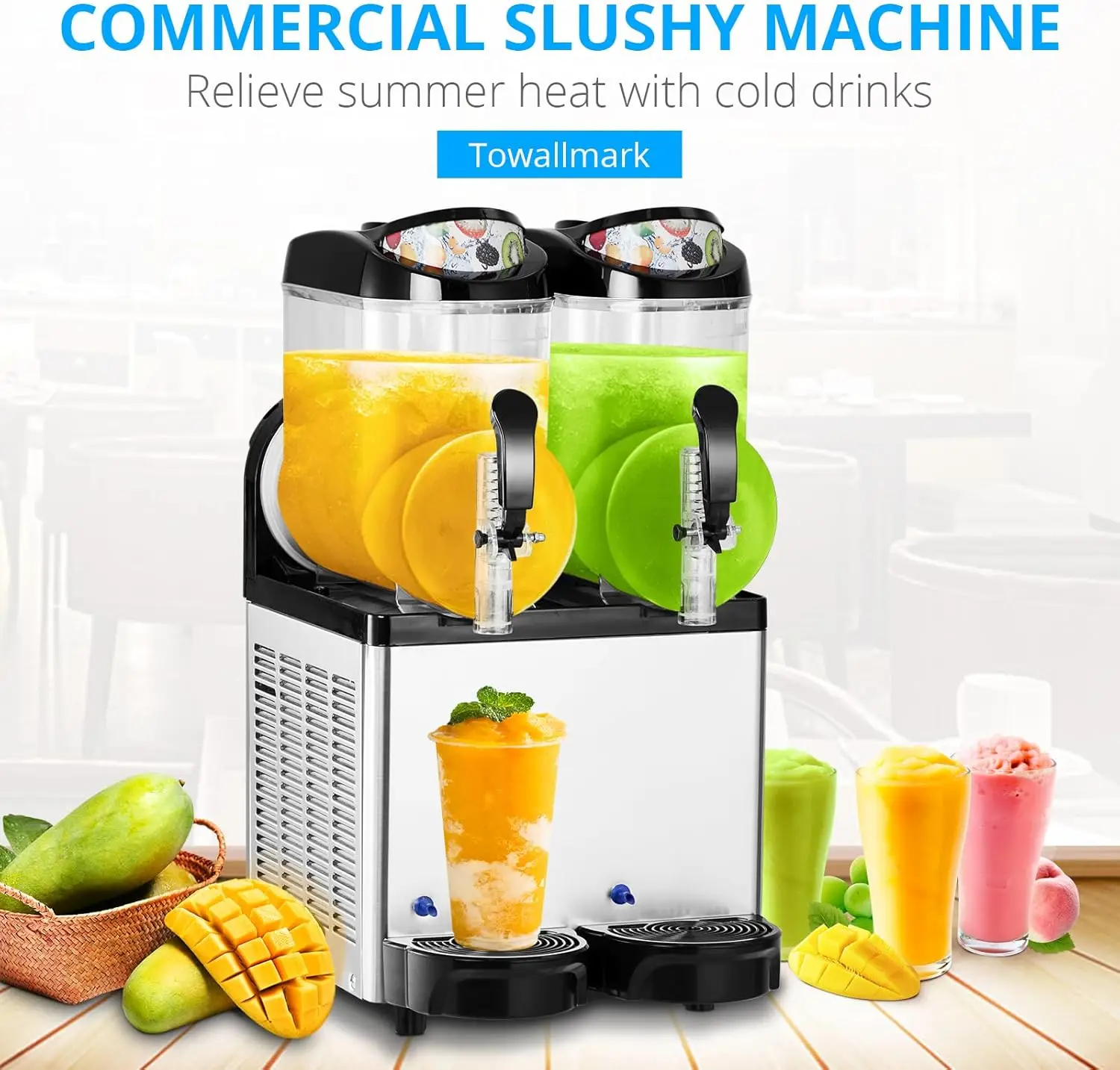 Commercial Slushy Machine 24L, 6.4 Gals Margarita Machine, 500W Frozen Drink Machine, Food-Grade PC Tanks & Stainless Steel 6
