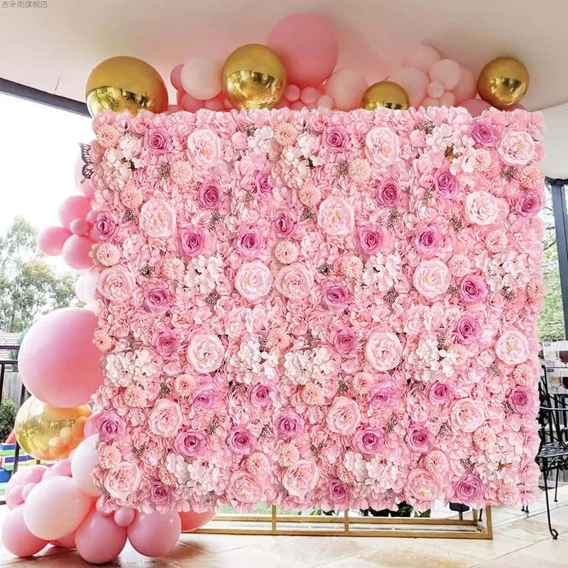 

Pink Silk Rose Flower Wall Artificial Flower For Wedding Decoration BabyShow Party Christmas Home Backdrop Decor