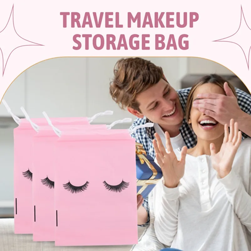A15F-50 Pieces Eyelash Aftercare Bags Plastic Makeup Bags Toiletry Makeup Pouch Cosmetic Travel With Drawstring 5