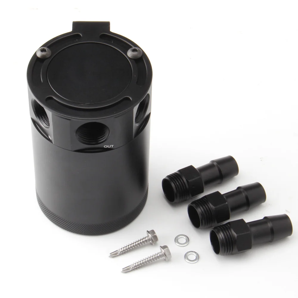Universal Racing Baffled 3 port Oil Catch Can Tank Air Oil Separator With Removable Valve 3-hole Kettle