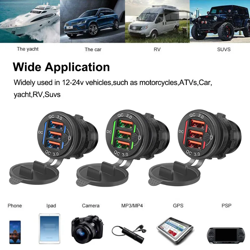 USB    USB QC 3.0  , ġ ġ , 12-24V ڵ  Ʈ ؾ RV, 3 Ʈ, 60W