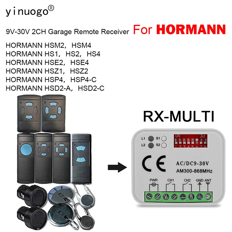 

For HORMANN HSM2 HSM4 HS1 HS2 HS4 HSE2 HSE4 HSZ1 HSZ2 HSP4 HSP4-C HSD2-A HSD2-C Remote Control RX MULTI Receiver 300MHz-868MHz