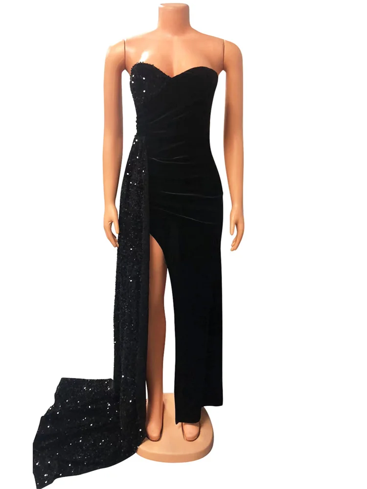 Wmstar Sexy Patchwork Dress Swing Wrap Breast Split Off Shoulder Maxi Vestidos Ruched Sleeveless Nightclub Party Women Dresses