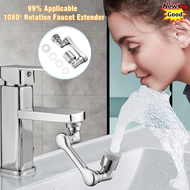 สากล 99% 1080 °   Rotatable Extender ก๊อกน้ํา Aerator แขนหุ่นยนต์พลาสติก Splash สําหรับห้องครัวอ่างล้างหน้าก๊อกน้ํา Bubbler หัวฉีด 1