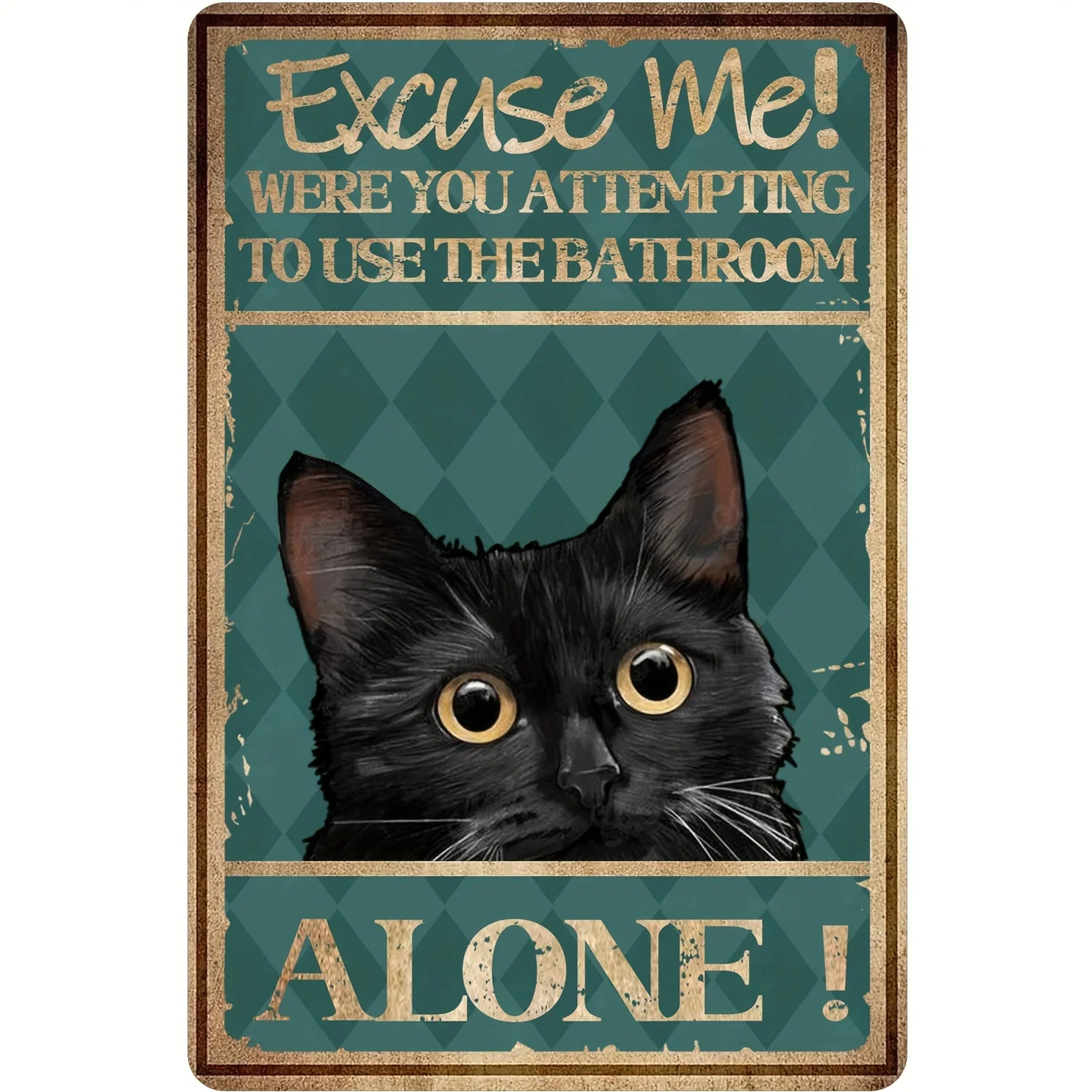 

Cat Bathroom Wall Art & Decor - Funny Bathroom Wall Decor - Restroom Sign - Excuse Me Bath Wall Decor Retro Metal Tin Sign