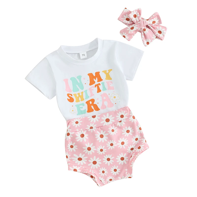 

Infant Baby Girl 3Pc Summer Clothes Short Sleeve Letters T-Shirts Tops Floral Rainbow Shorts Set Birthday Outfit