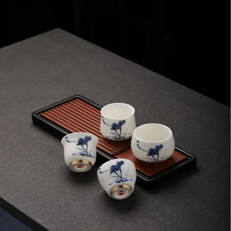 White Jade Single Cup White Porcelain Gold Painting Master Cup Household Personal Tea Commercial Gifts