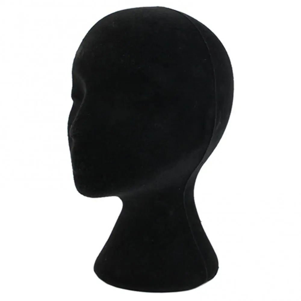 Tête de cheveux de mannequin en mousse noire, modèle de tête de flocage masculin, lunettes, casque, outil de présentoir de perruque, outil de maquillage de coiffeur