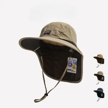 Unisex Summer Wide Brim Waterproof Quick-drying Panama Caps Outdoor Visor Bucket Hats Mesh Breathable Sun Hat with Neck Flap