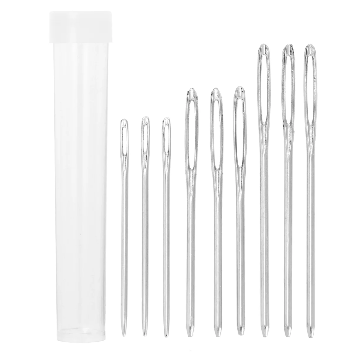 9 Pezzi Aghi Smussati A Occhi Grandi Ferri Da Maglia In Filato D'Acciaio Aghi Da Cucito Con Dimensioni 53Cm/6Cm/7Cm (Argento)
