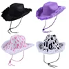 Fashionable Cowboy Hat Simple Solid Color Fur Edge Leopard Print Party Hat Women Men Performance Lanyard Fancy Dress Hat 1