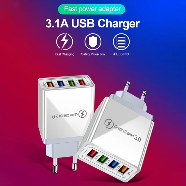 شاحن سريع USB متعدد المنافذ ، 3A ، 4 USB ، شحن سريع ، محول هاتف ، كمبيوتر لوحي ، حائط محمول ، شاحن سريع لـ Poco ، EU ، قابس لنا
