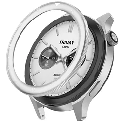 Premium Metal Bezel Ring with Tempered Screen Protector for S4 eSIM 15th Edition (Time Silver white)