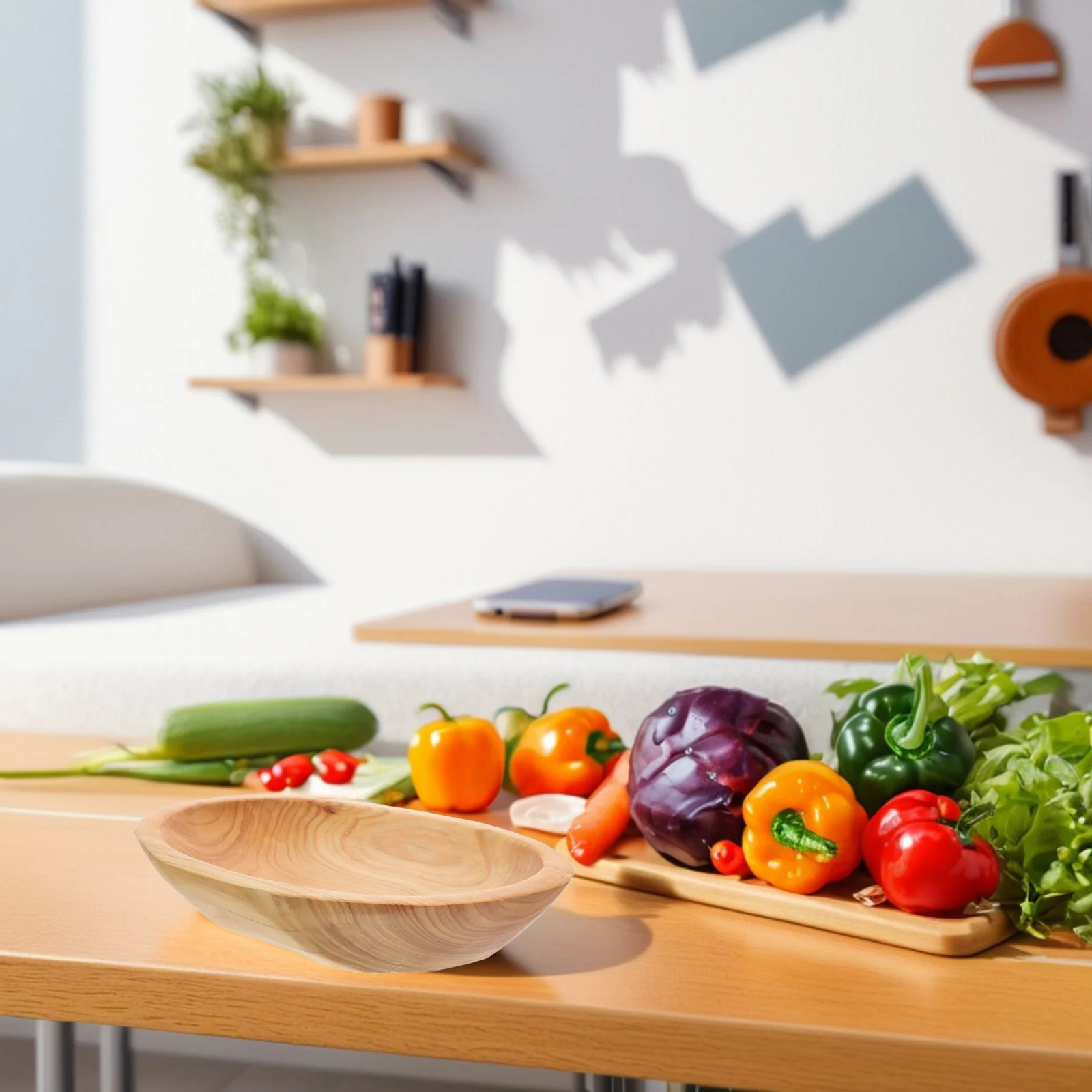 2pcs Solid Wood Fruit Tray Retro Wood Snack Plate Food Serving Tray Oval Decorative Dish Kitchen Tableware Dining Bar Utensil