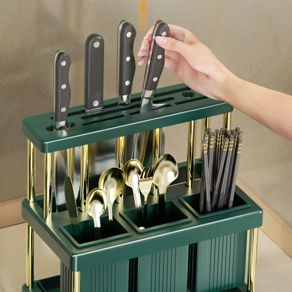 Kitchen Cutter & Cutlery Drying Rack Multifunctional Holder Space Saving Utensil Holder with Removable Water Catch Tray Storage
