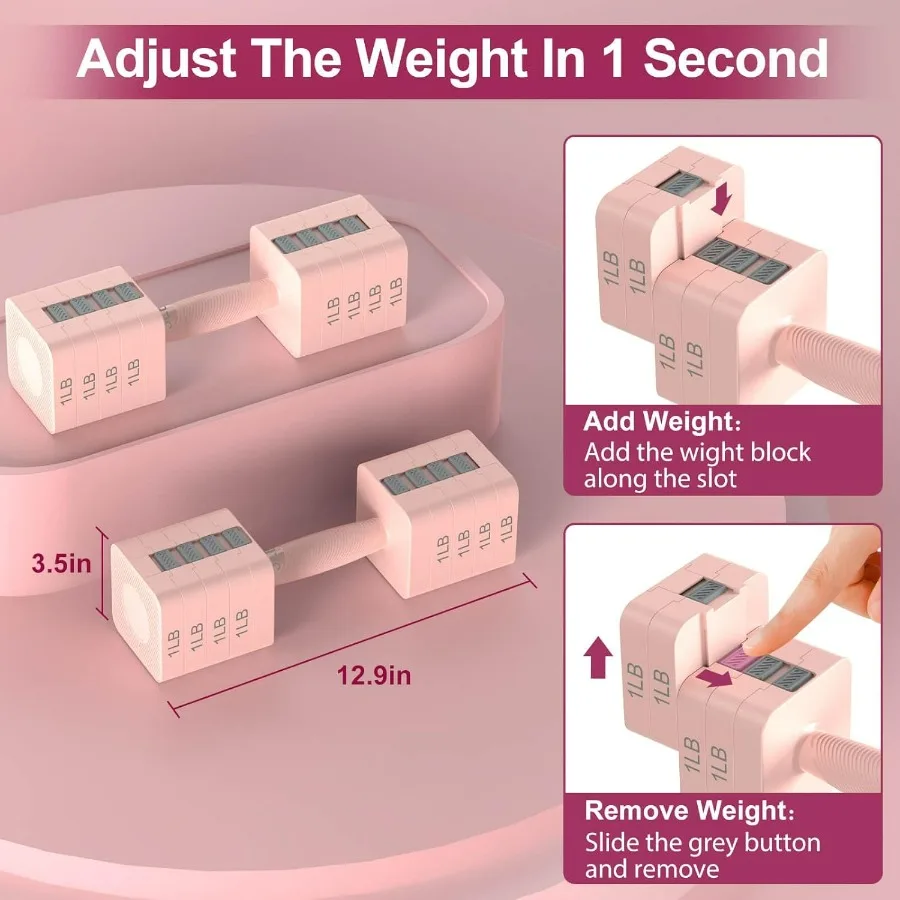 22LBS Adjustable Dumbbells Set, Hand Weights Sets with 5 Levels 3lb, 5lb, 7lb, 9lb, 11lb, Adjustable Weight Dumbbells for Women/