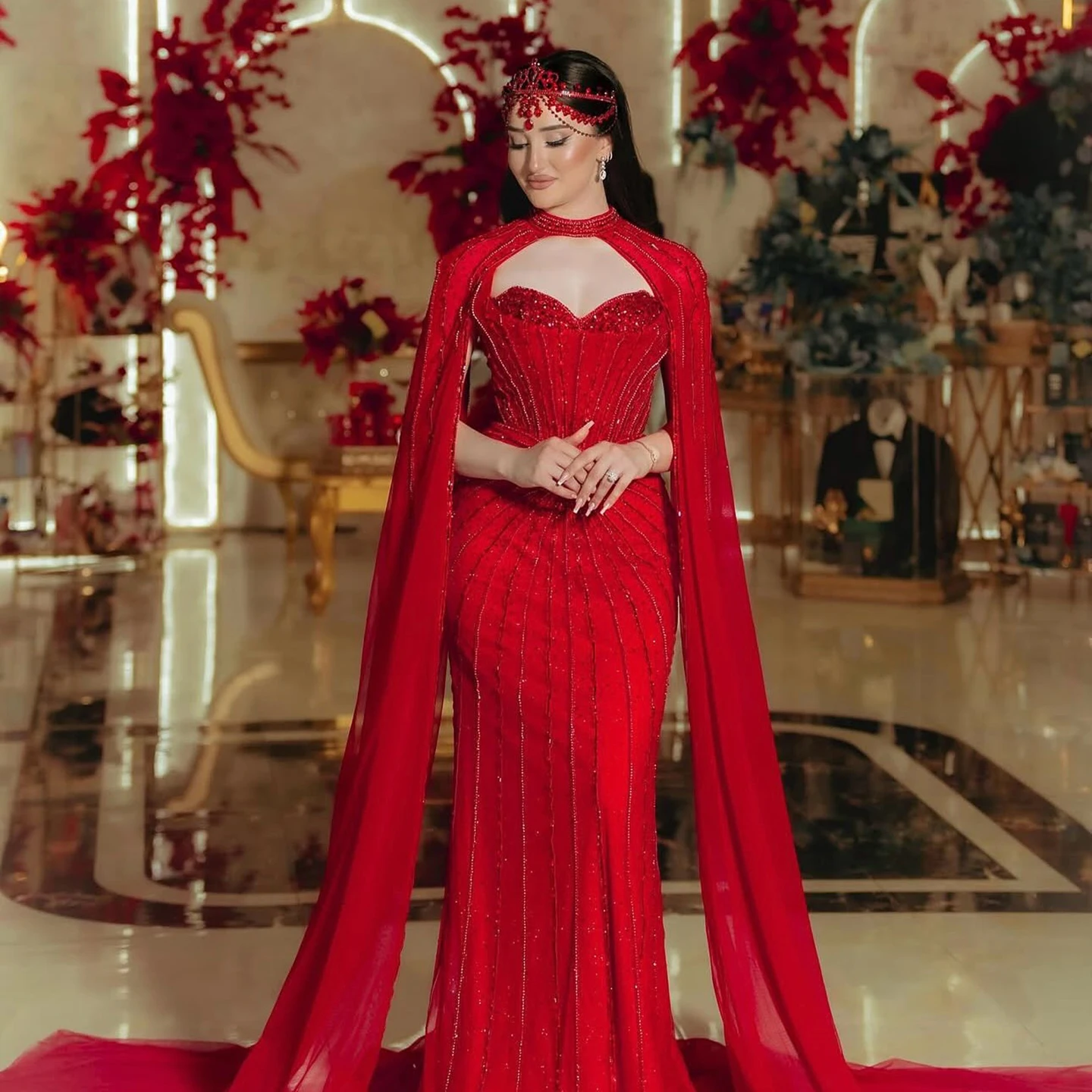 Customized Luxury Vintage Dresses For Women Wedding Party Prom Evening Gown Long Sleeve Dress Dashiki Beaded Robe Turkey African