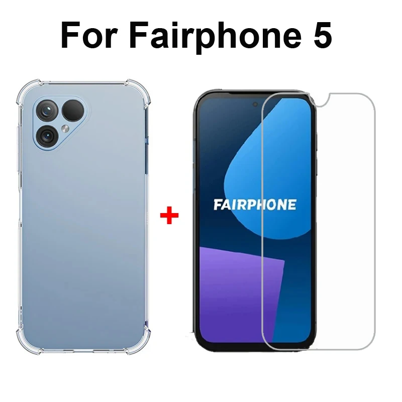 2 In1 Vetro Temperato Per Fairphone 5 Cover Anti-Knock Custodia Morbida In Tpu Trasparente Per Fairphone 5 Fairphone5 Paraurti Etui Da 6.46"