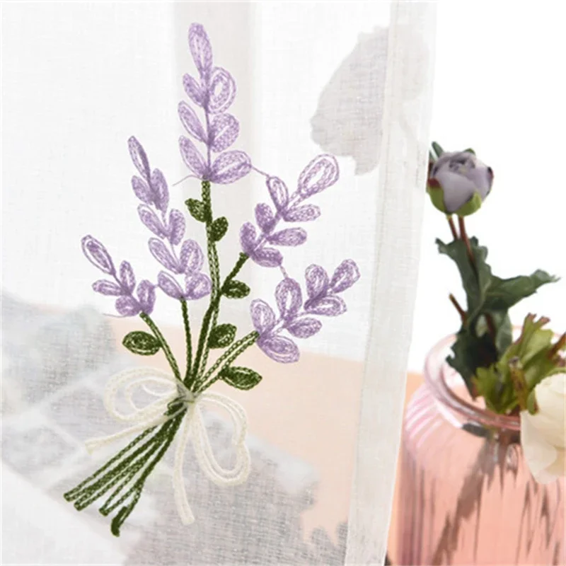 French Pastoral Curtains Purple Lavender Embroidery Tulle For Living Room Bedroom Pink Flower Curtain For Kitchen Home Decor window curtains decor curtains embroidered curtains