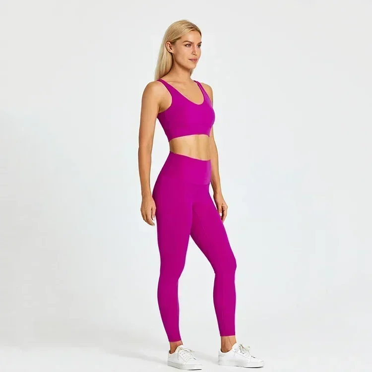 2 Piece Sport Suit Women Yoga Set Gym Wear High Waist Yoga Leggings Padded Push Up Strappy Sports Bra Workout Clothes