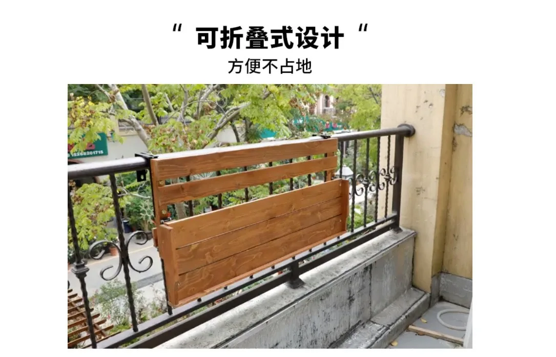Flower Stand Balcony Guardrail Creative Leisure Small Bar Table Solid Wood Apartment Foldable Home Guardrail Hanging Bar Table