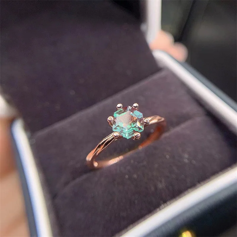 

Шестигранное лабораторное выращенное Александритовое кольцо с драгоценным камнем для женщин, искусственное серебро 585, розовое золото, роскошное кольцо обещания, новинка