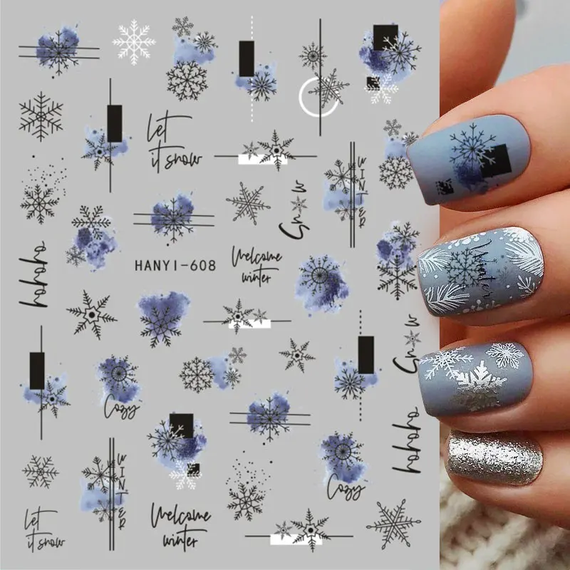 Christmas Nail Art Stickers 3D Snowflake Geometry Letter Animal Elk Mountain Winter Xmas Design Manicure WaterSlider Decoration nail stickers,nail art decoration,nail decals