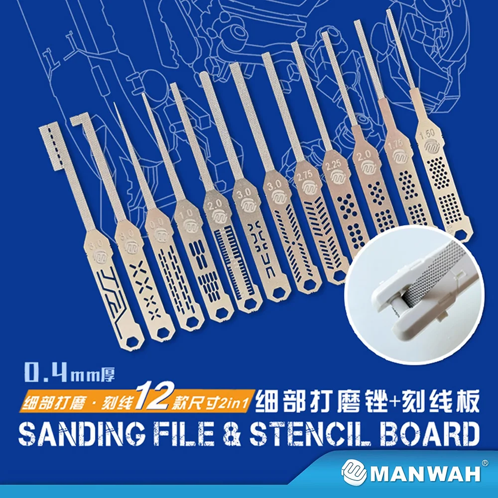 Hobby Model Craft Tool Fine part grinding file+Carving Auxiliary Ruler Combination set 12 sizes 0.4mm Thickness