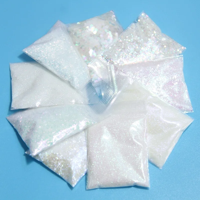 Nail Decoration White Iridescent Nail Glitter AB Color Shiny Mermaid Sequins Mirror Irregular Slices 3D Flakes Paillettes