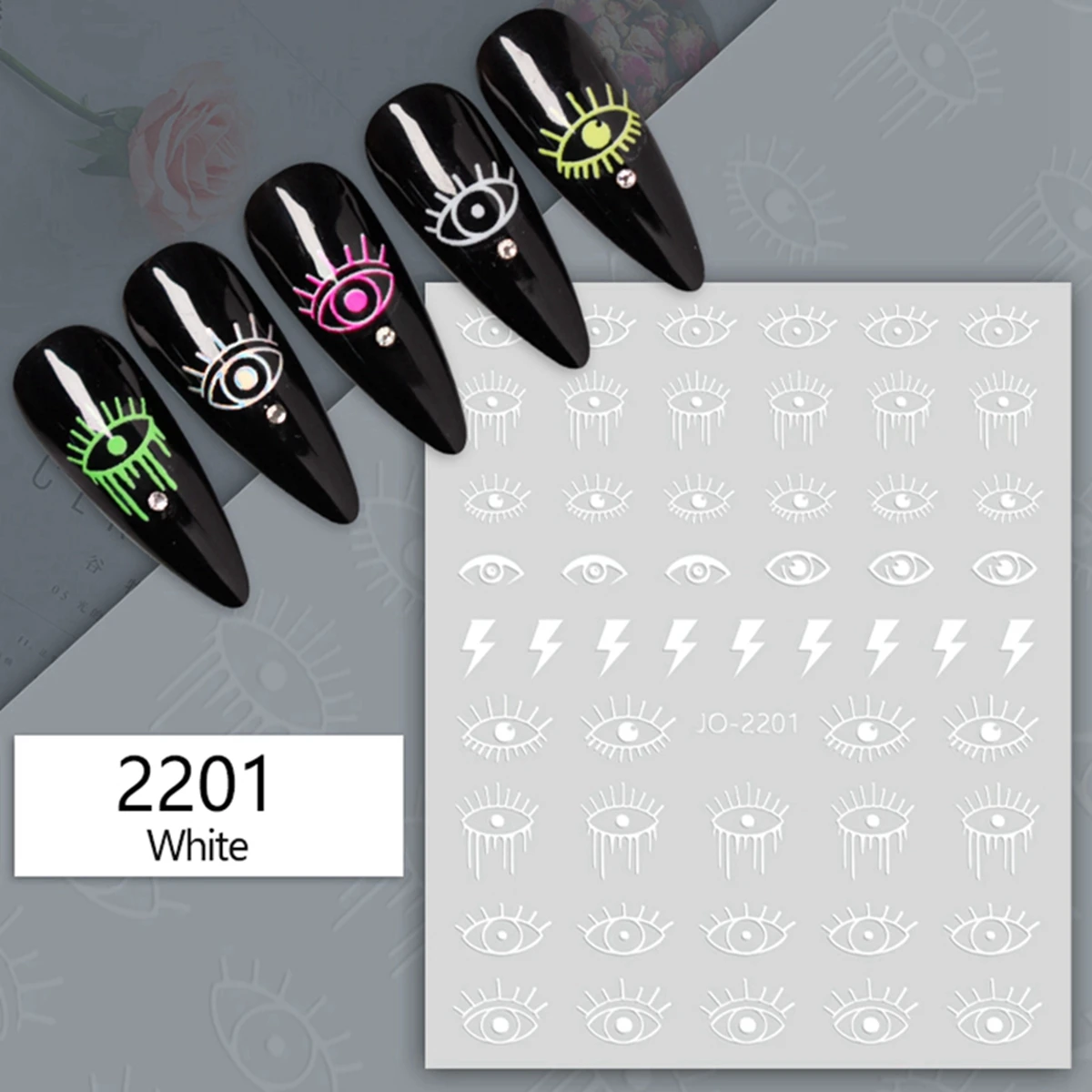 Eye Pattern Stickers For Nails INS 12 Colors Lightning Style Design Nail Art Decoration Decals 6
