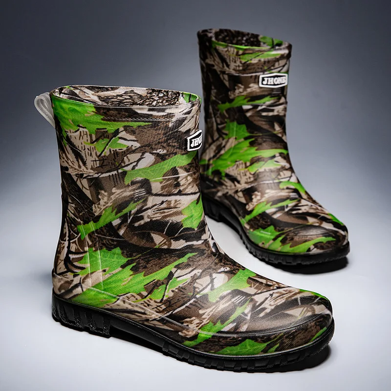 Bottes de pluie camouflage mi-mollet homme printemps automne pêche chasse montagne antidérapantes