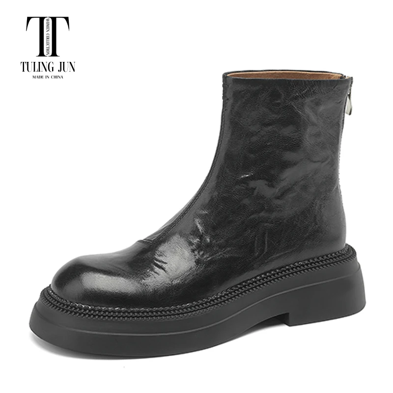 

TULING JUN2023 Autumn Winter Back Zipper Women's Boots Rounded Toe Medium Heel Comfort Retro Leisure Shoes For Women L